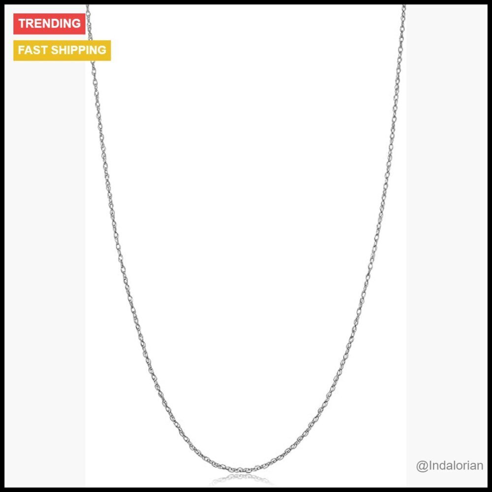 14k White Gold Rope Chain Necklace Thin Lightweight